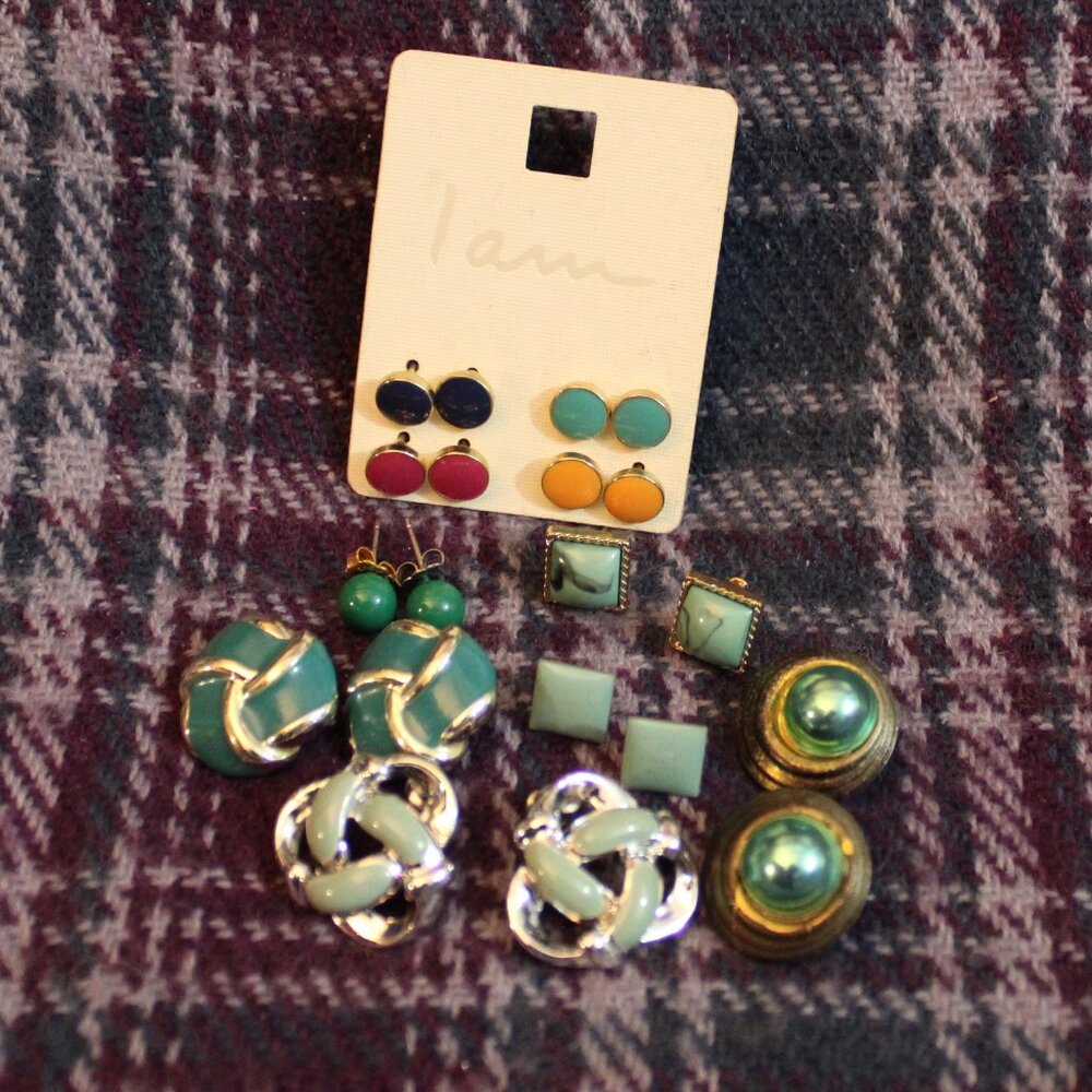 Mixed Lot Blue Green More Enamel Pierced Earrings